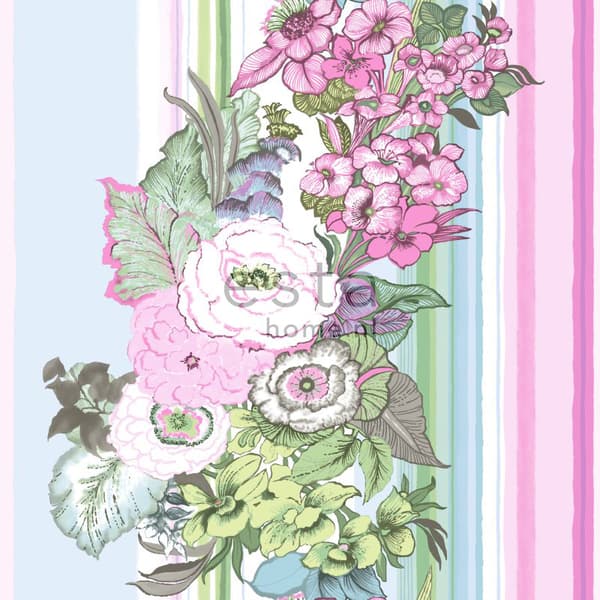 ESTAhome tapet vintage blomster lyserosa og turkis 53 cm x 10,05 m