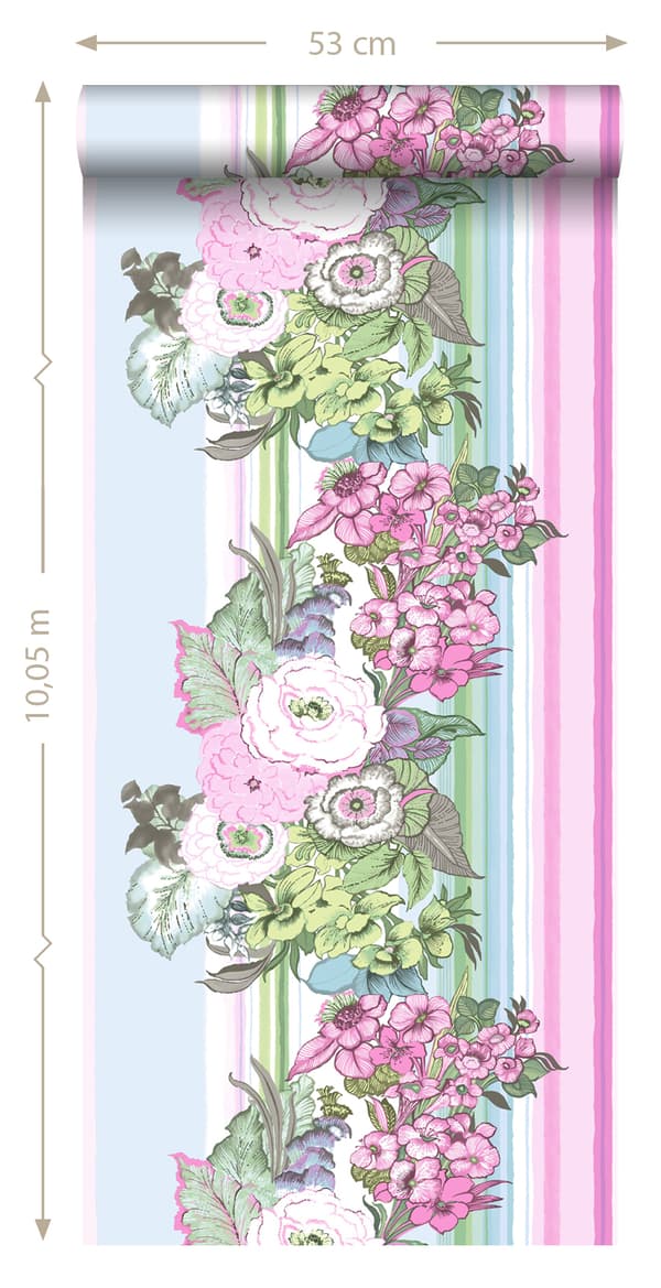 ESTAhome tapet vintage blomster lyserosa og turkis 53 cm x 10,05 m