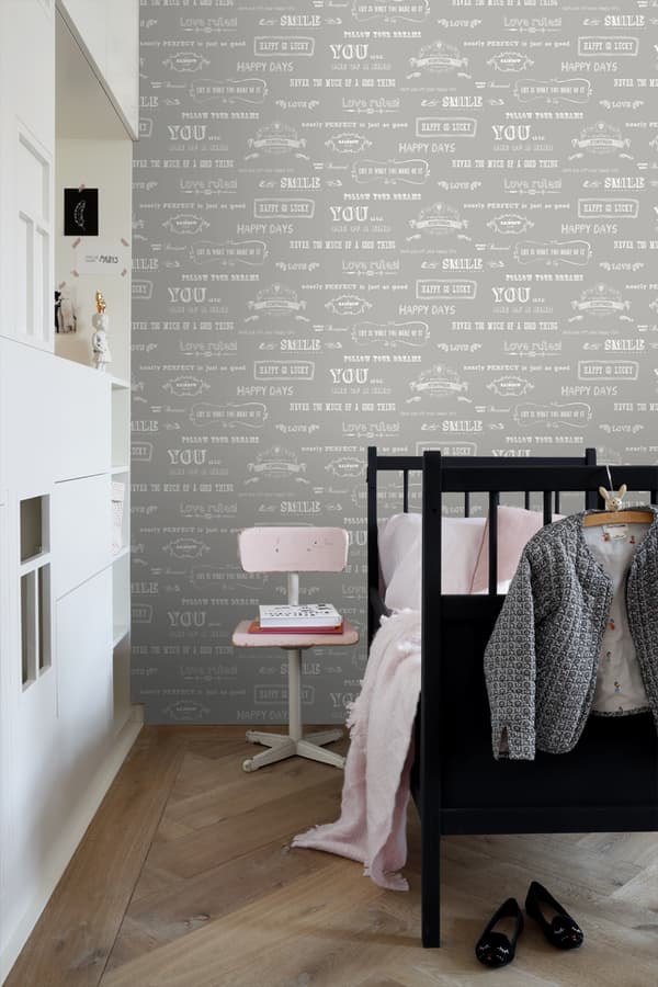 ESTAhome tapet text på svarta tavlan beige 53 cm x 10,05 m