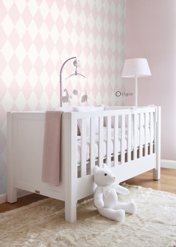 Origin Wallcoverings tapet rutor glänsande rosa och vitt 0,53 x 10,05 m