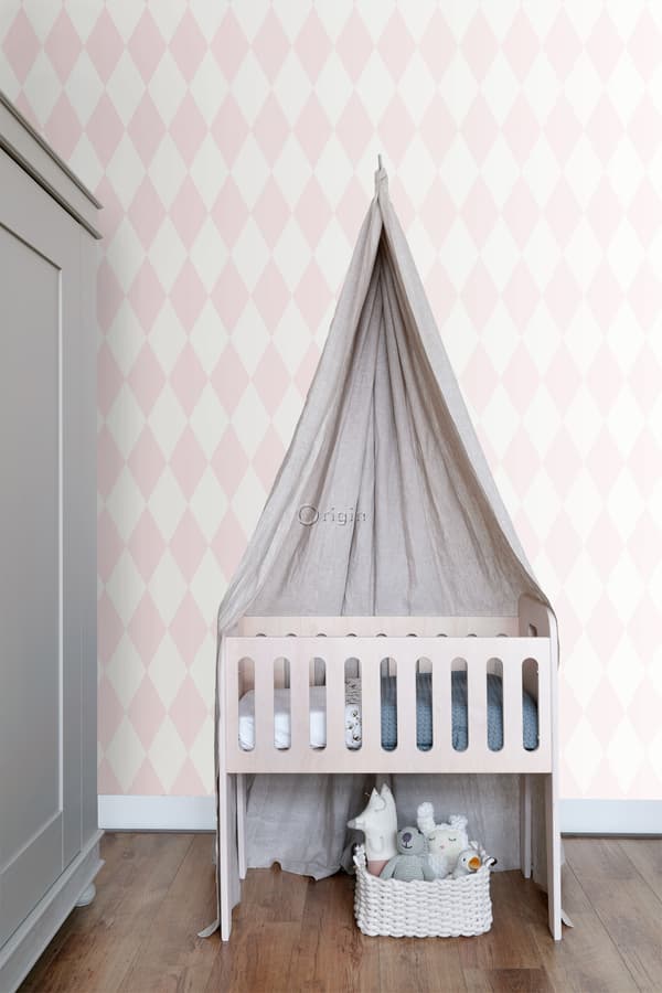 Origin Wallcoverings tapet rutor glänsande rosa och vitt 0,53 x 10,05 m
