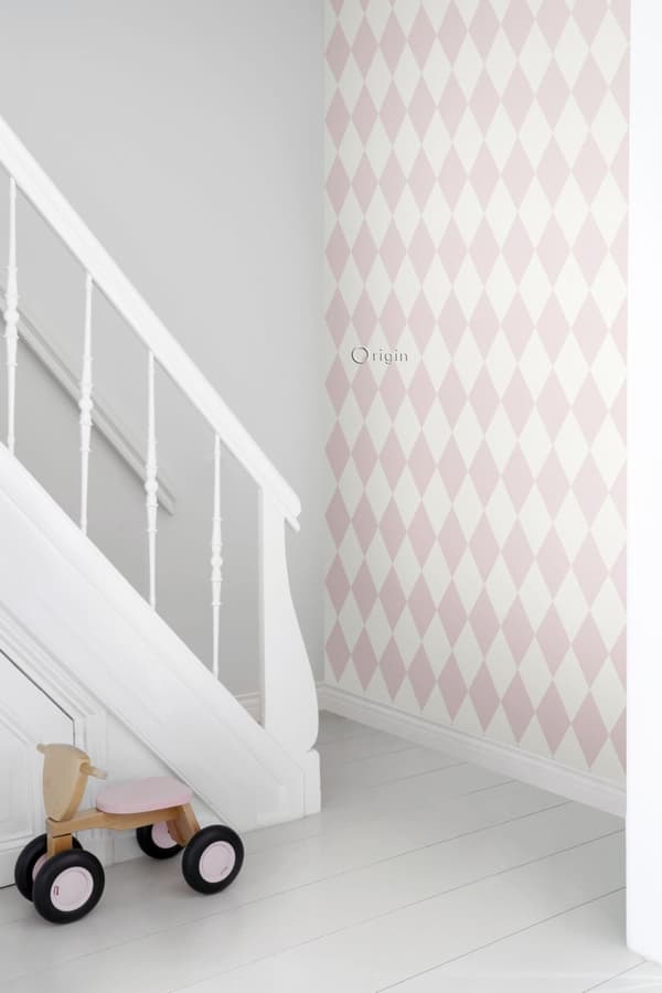 Origin Wallcoverings tapet rutor glänsande rosa och vitt 0,53 x 10,05 m