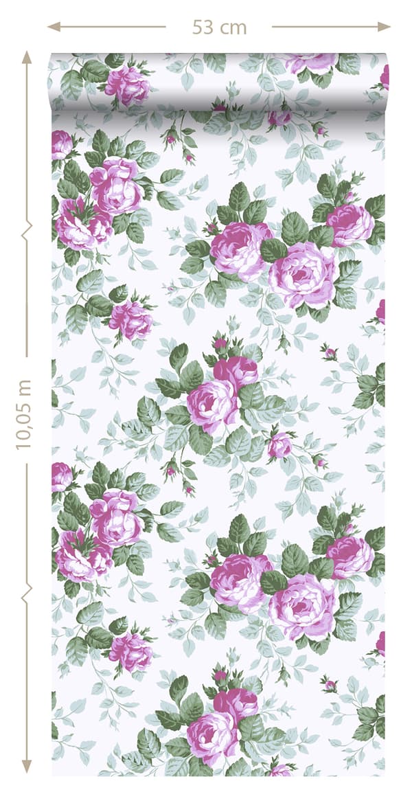 ESTAhome tapet rosor lila 53 cm x 10,05 m