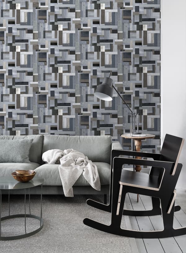 ESTAhome tapet träskräp blått och grått 53 cm x 10,05 m