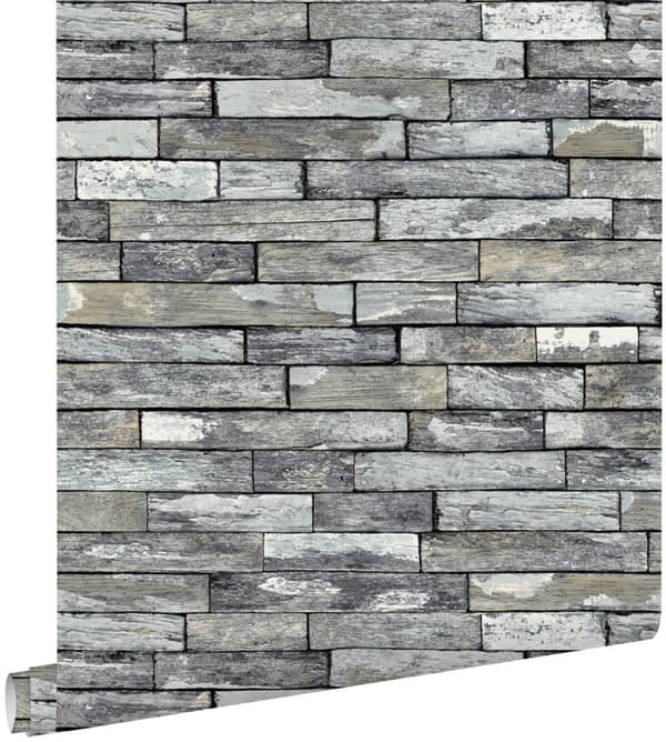ESTAhome tapet träbitar grått och mörkgult 53 cm x 10,05 m
