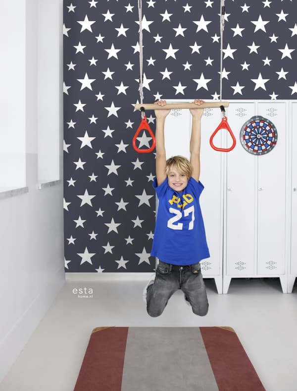 ESTAhome tapet stora och små stjärnor mörkblått 53 cm x 10,05 m
