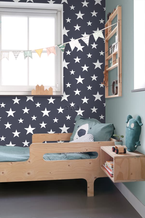 ESTAhome tapet stora och små stjärnor mörkblått 53 cm x 10,05 m