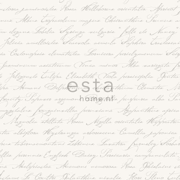 ESTAhome tapet handskrivna blomnamn på latin silver 53 cm x 10,05 m