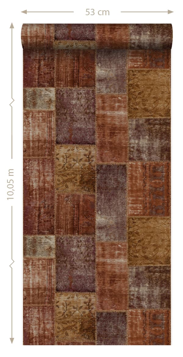 Origin Wallcoverings tapet kelim-lapptäcke rostbrunt 53 cm x 10,05 m