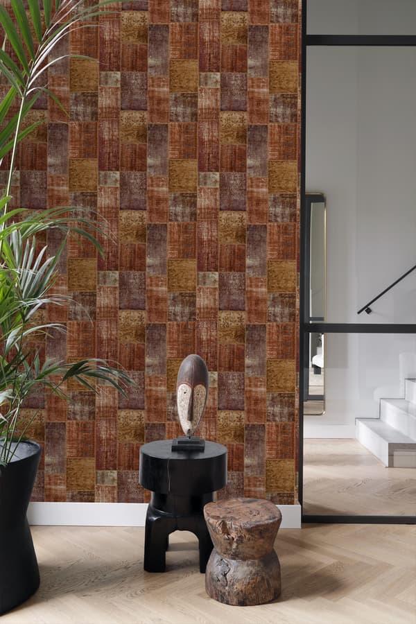 Origin Wallcoverings tapet kelim-lapptäcke rostbrunt 53 cm x 10,05 m
