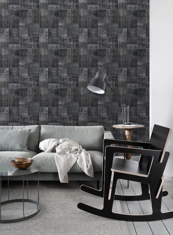 ESTAhome tapet kelim-lapptäcke svart 53 cm x 10,05 m