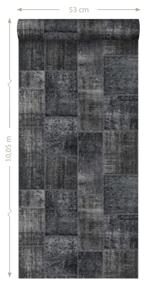ESTAhome tapet kelim-lapptäcke svart 53 cm x 10,05 m