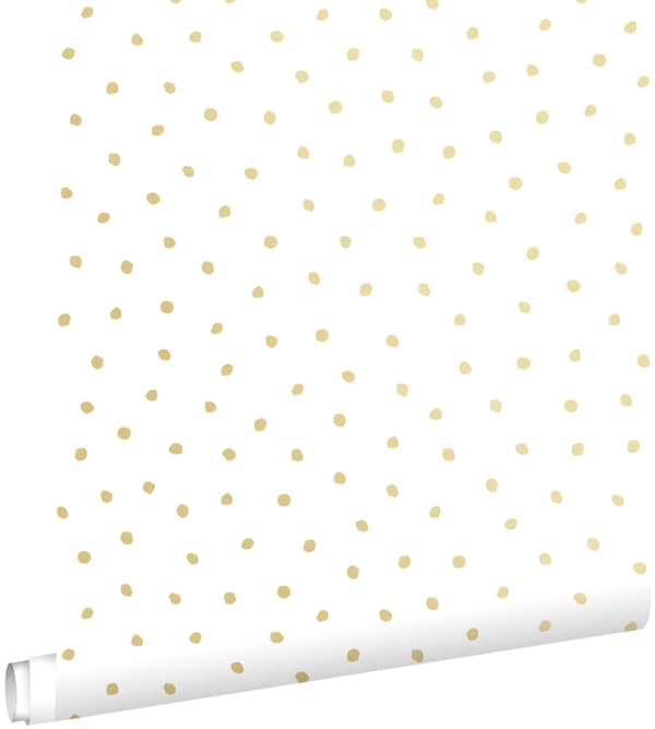 ESTAhome tapet ojämna snöflinge-prickar guldglänsande och vitt 53 cm x 10,05 m