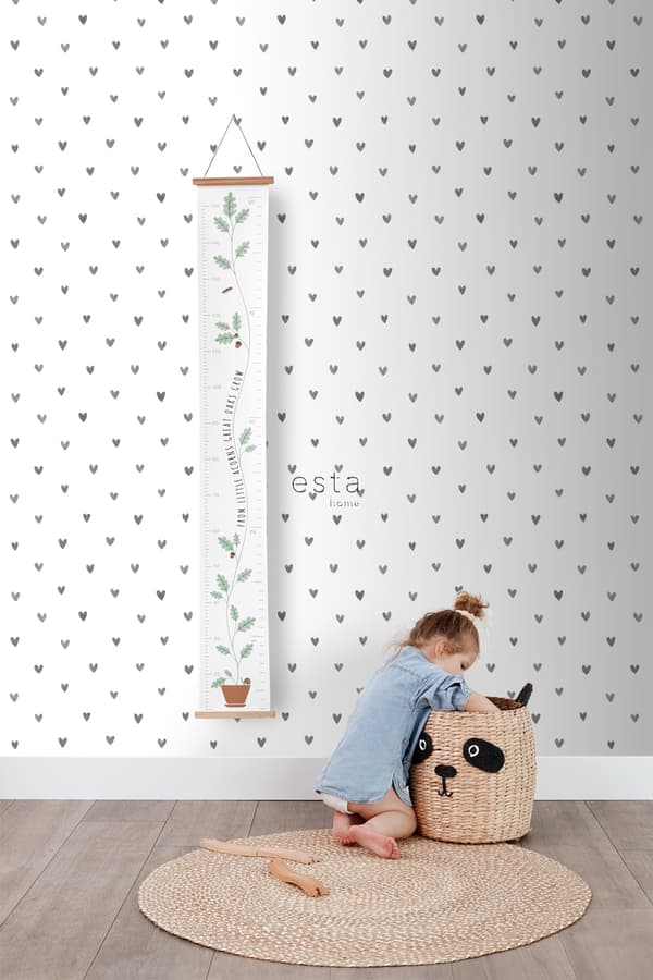 ESTAhome tapet små hjärtan svart och vitt 53 cm x 10,05 m