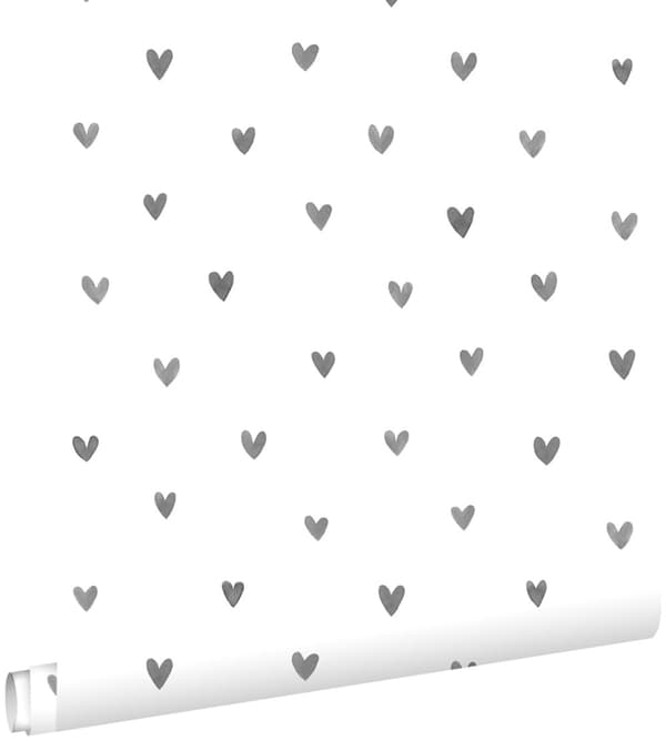 ESTAhome tapet små hjärtan svart och vitt 53 cm x 10,05 m
