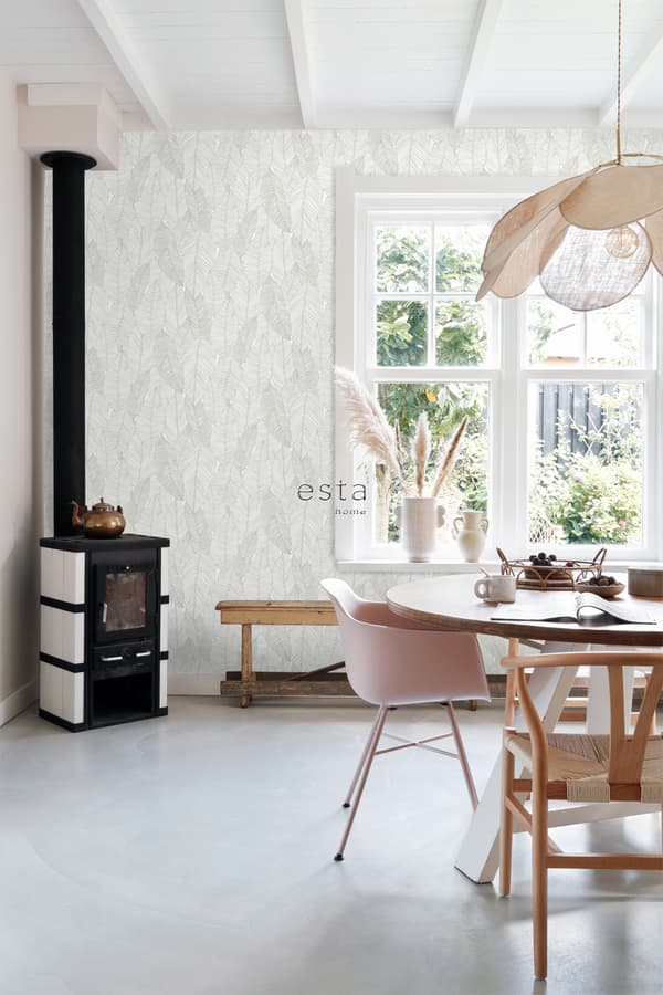 ESTAhome tapet handmålade blad varmt grått - 139009 - 0,53 x 10,05 m
