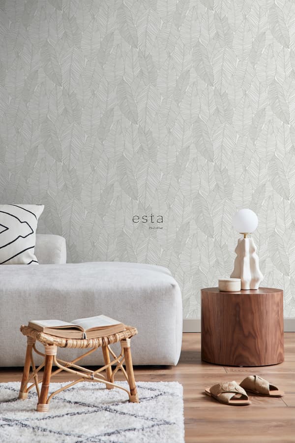 ESTAhome tapet handmålade blad varmt grått - 139009 - 0,53 x 10,05 m
