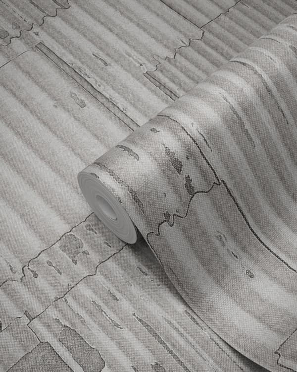 Origin Wallcoverings tapet industrielle korrugerede metalplader 3D lysegråt 53 cm x 10,05 m