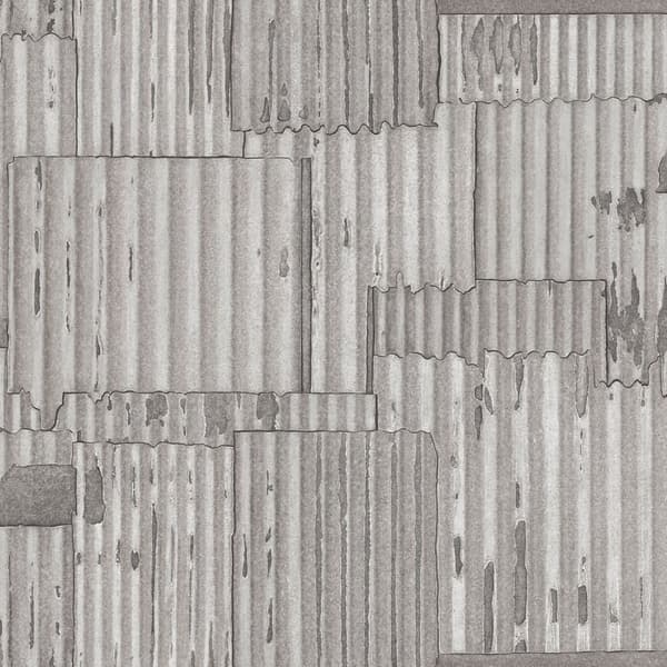 Origin Wallcoverings tapet industrielle korrugerede metalplader 3D lysegråt 53 cm x 10,05 m