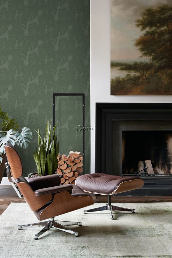 Origin Wallcoverings tapet blad med vävd struktur grönt 0,53 x 10,05 m