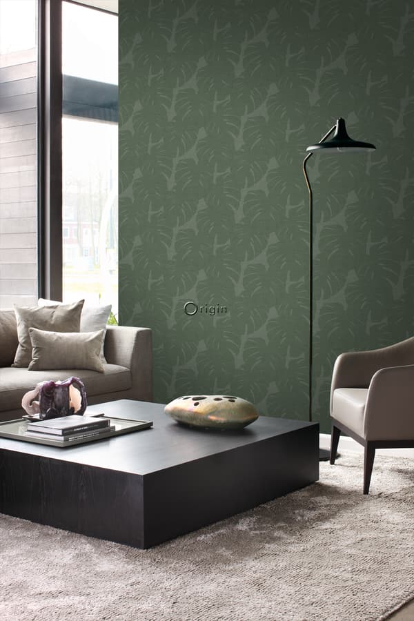 Origin Wallcoverings tapet blad med vävd struktur grönt 0,53 x 10,05 m