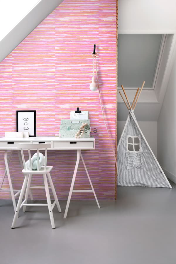 ESTAhome tapet vävt motiv rosa och orange - 148620 - 53 cm x 10,05 m