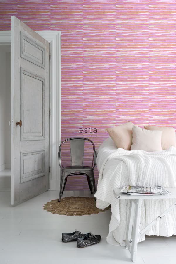 ESTAhome tapet vävt motiv rosa och orange - 148620 - 53 cm x 10,05 m