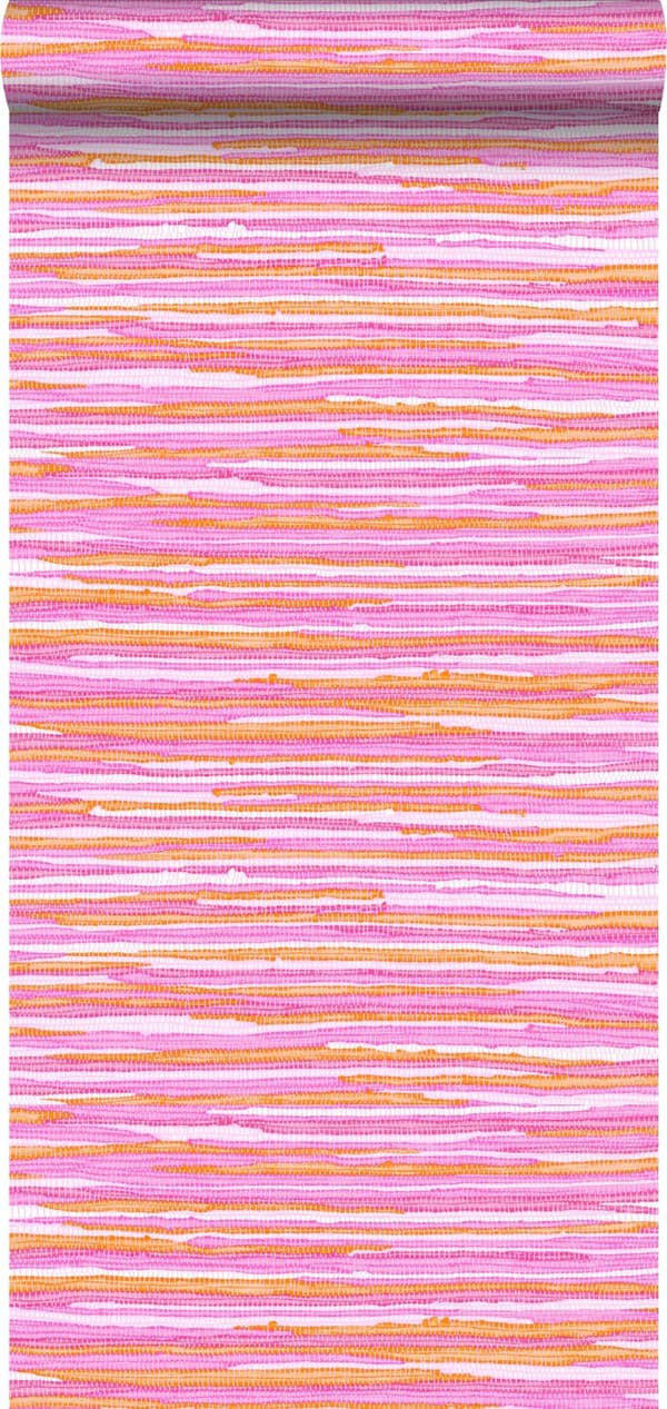 ESTAhome tapet vävt motiv rosa och orange - 148620 - 53 cm x 10,05 m