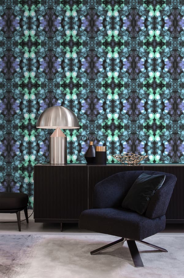 Origin Wallcoverings tapet kalejdoskop lyst azurblåt og lilla 53 cm x 10,05 m