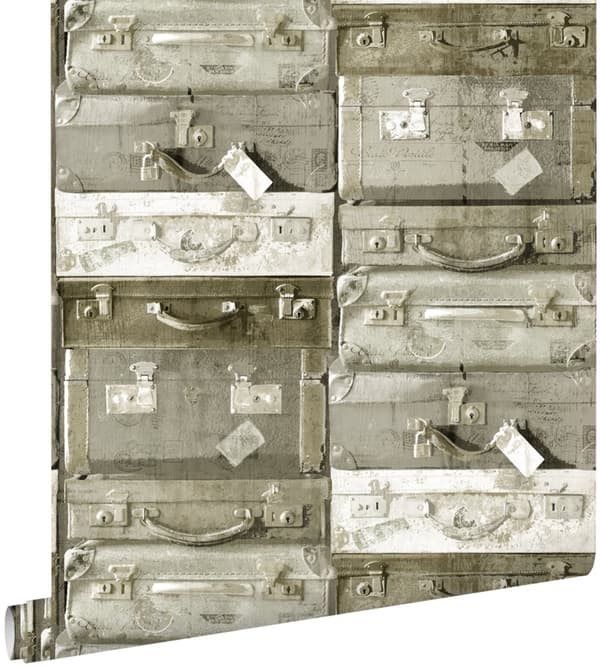 ESTAhome tapet vintage resväskor ljusbrunt 53 cm x 10,05 m