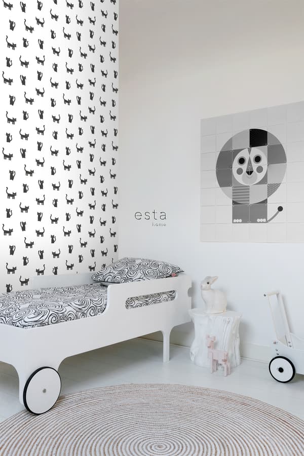 ESTAhome tapet kattekillinger sort og hvidt 53 cm x 10,05 m
