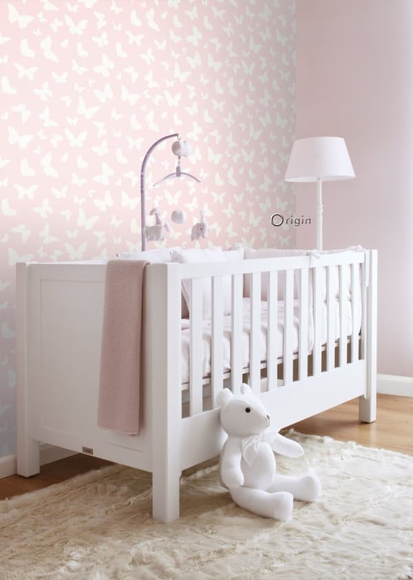 Origin Wallcoverings tapet fjärilar glänsande rosa och vitt 0,53 x 10,05 m