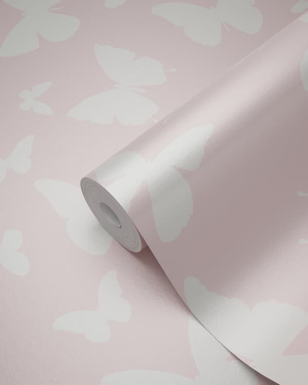 Origin Wallcoverings tapet fjärilar glänsande rosa och vitt 0,53 x 10,05 m