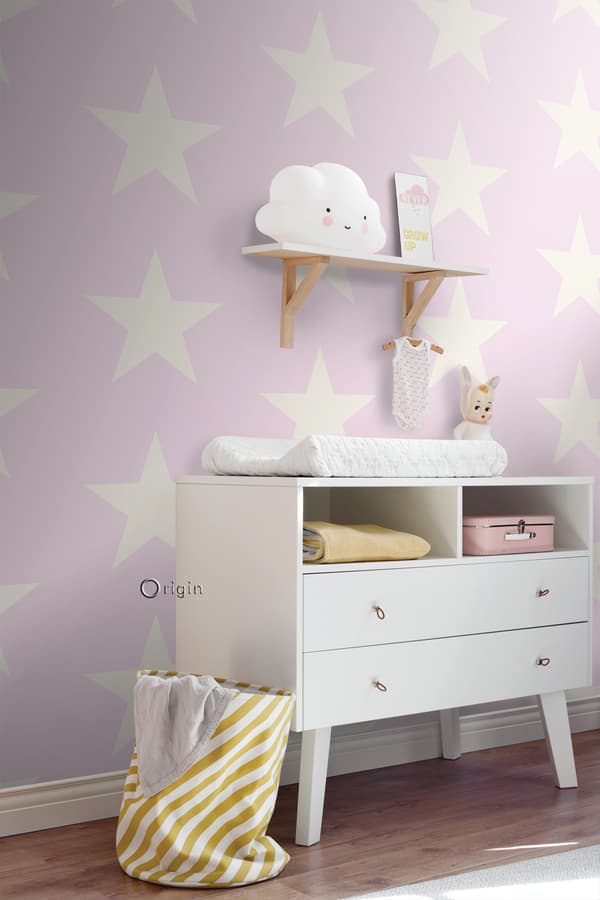 Origin Wallcoverings tapet stjerner skinnende rosa og hvidt 53 cm x 10,05 m