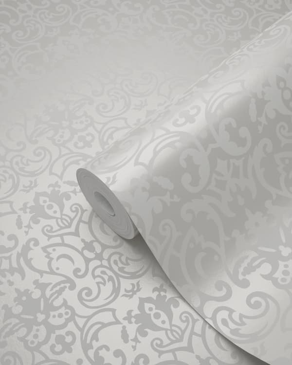 Origin Wallcoverings tapet ornament hvidt og lysegråt 53 cm x 10,05 m