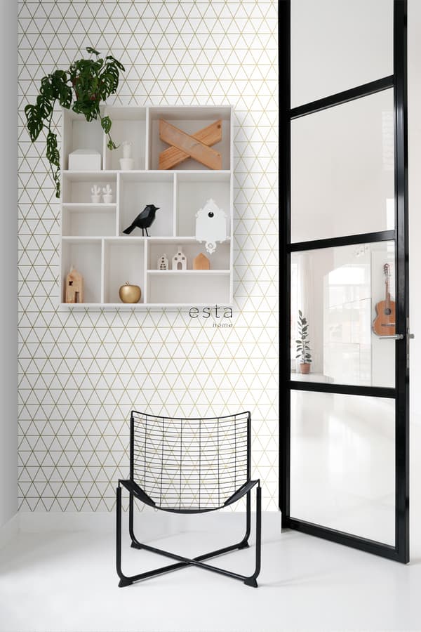 ESTAhome tapet grafiske trekanter hvidt og guld 0,53 x 10,05 m