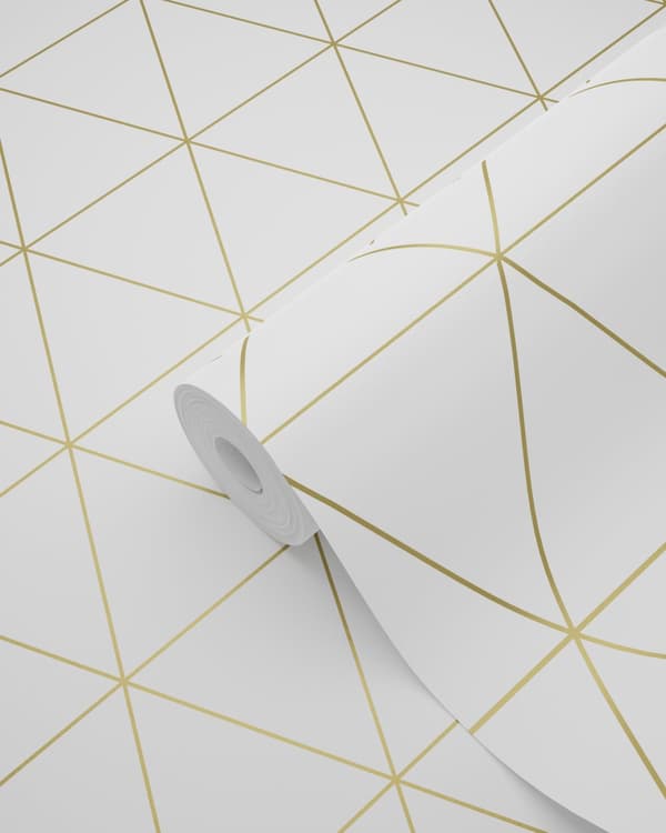 ESTAhome tapet grafiske trekanter hvidt og guld 0,53 x 10,05 m
