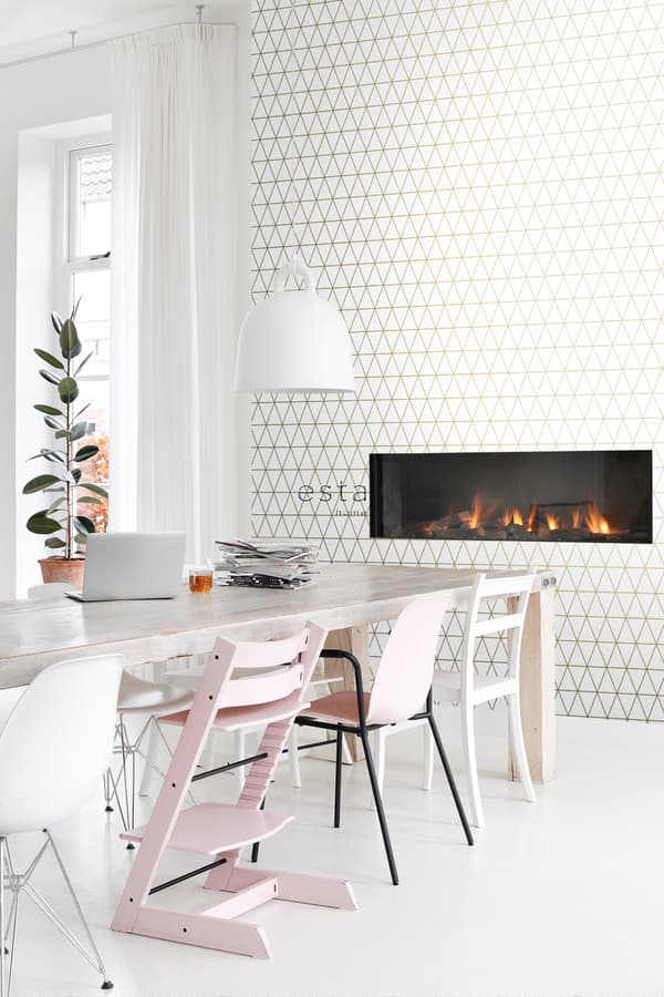 ESTAhome tapet grafiske trekanter hvidt og guld 0,53 x 10,05 m