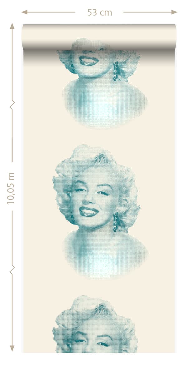 Origin Wallcoverings tapet Marilyn Monroe hvidt og turkis 53 cm x 10,05 m