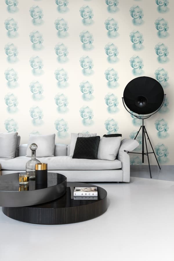 Origin Wallcoverings tapet Marilyn Monroe hvidt og turkis 53 cm x 10,05 m