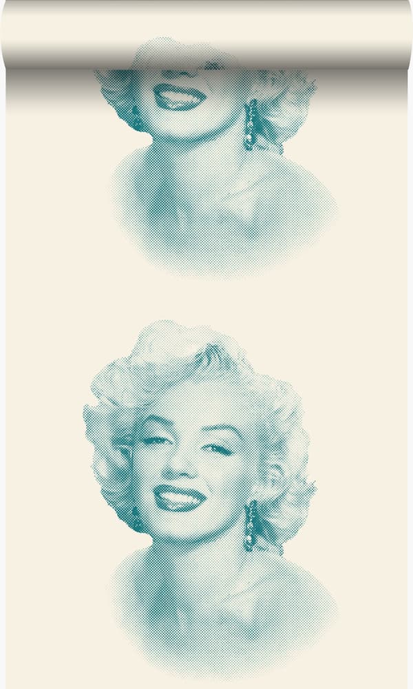 Origin Wallcoverings tapet Marilyn Monroe hvidt og turkis 53 cm x 10,05 m