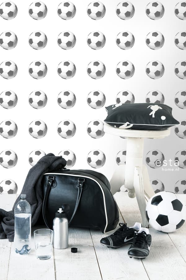 ESTAhome tapet fotbollar svart och vitt 53 cm x 10,05 m
