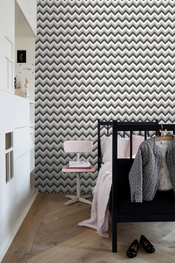 ESTAhome tapet sicksackmotiv svart och grått 53 cm x 10,05 m