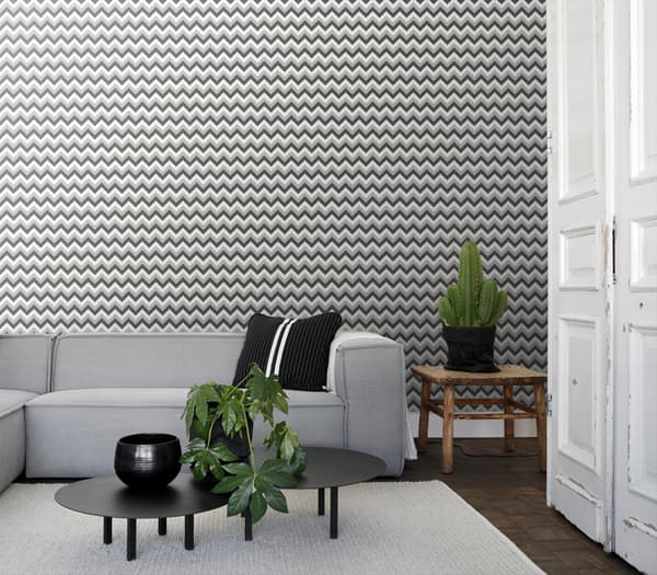 ESTAhome tapet sicksackmotiv svart och grått 53 cm x 10,05 m
