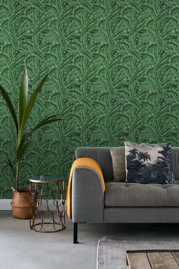 ESTAhome tapet bananblad mörkgrönt och svart - 138985 - 0,53 x 10,05 m