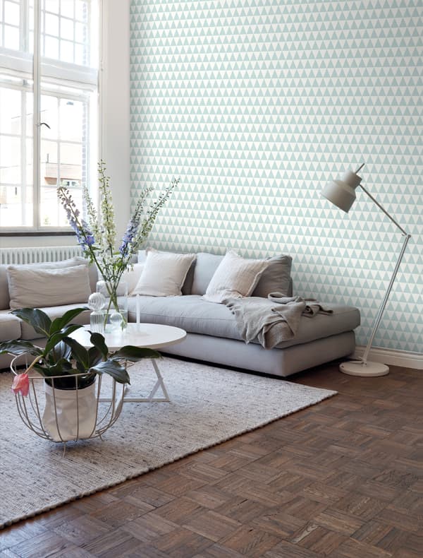 ESTAhome tapet grafiske geometriske trekanter mintgrønt og mathvidt 53 cm x 10,05 m