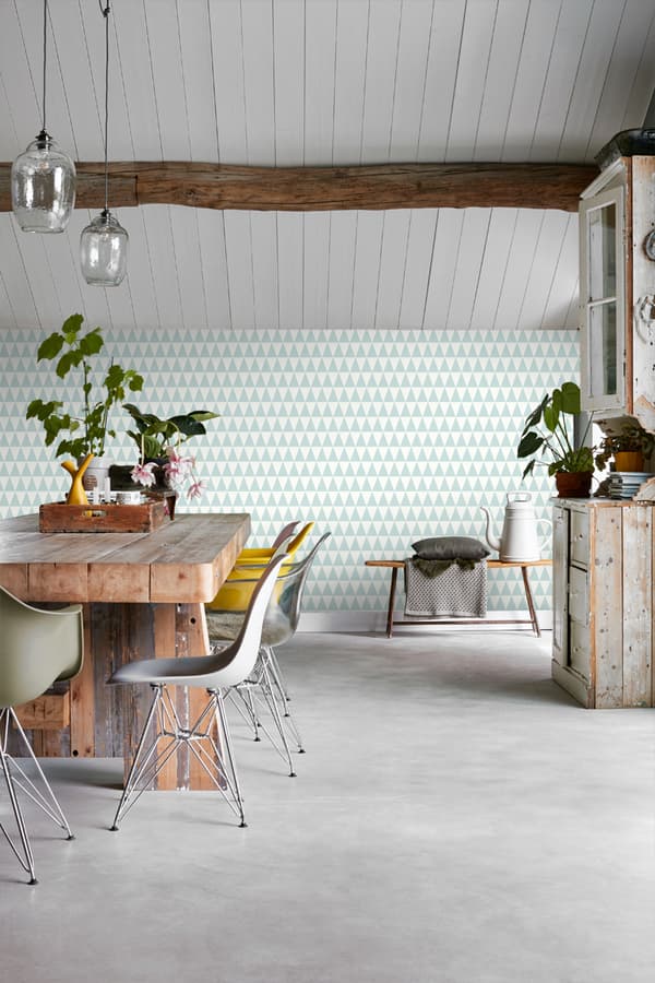 ESTAhome tapet grafiske geometriske trekanter mintgrønt og mathvidt 53 cm x 10,05 m