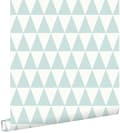 Miniatyrbillede 1 af 8: ESTAhome tapet grafiske geometriske trekanter mintgrønt og mathvidt 53 cm x 10,05 m