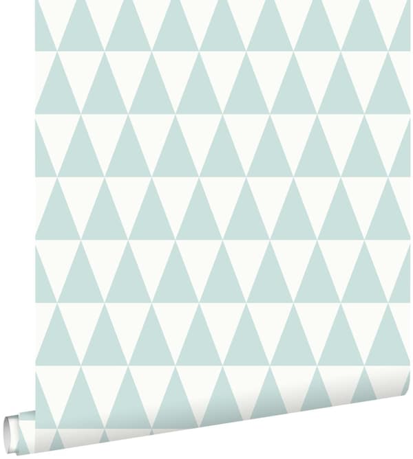 ESTAhome tapet grafiske geometriske trekanter mintgrønt og mathvidt 53 cm x 10,05 m