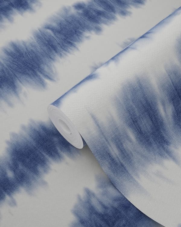 ESTAhome tapet horisontella shibori batikränder indigoblått och matt vitt 53 cm x 10,05 m